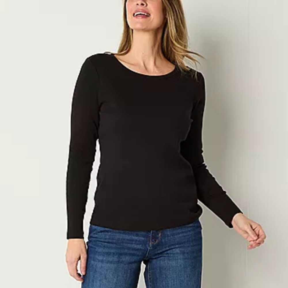 NWT - St. John's Bay Cotton Black Long Sleeve Crew Neck Tee - Size XXL